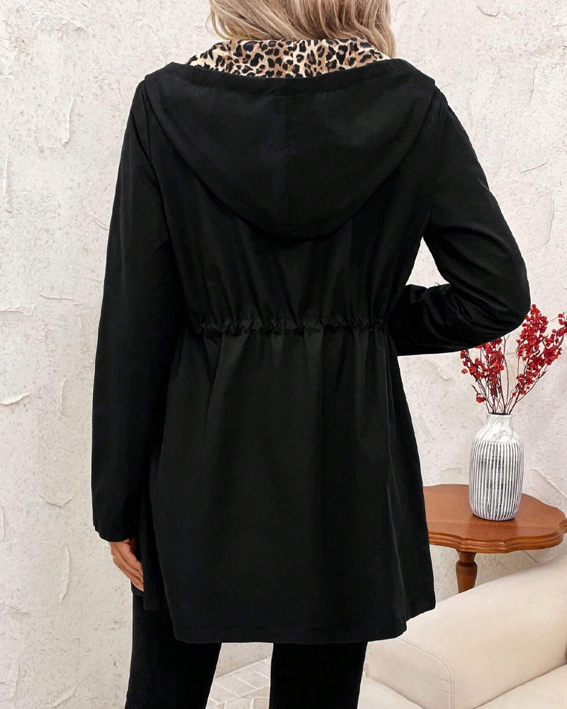 Women's Reversible Polyester Coat with Hood and Zip Pockets