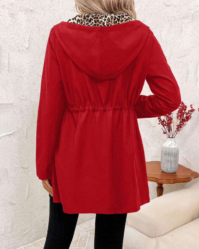 Women's Reversible Polyester Coat with Hood and Zip Pockets