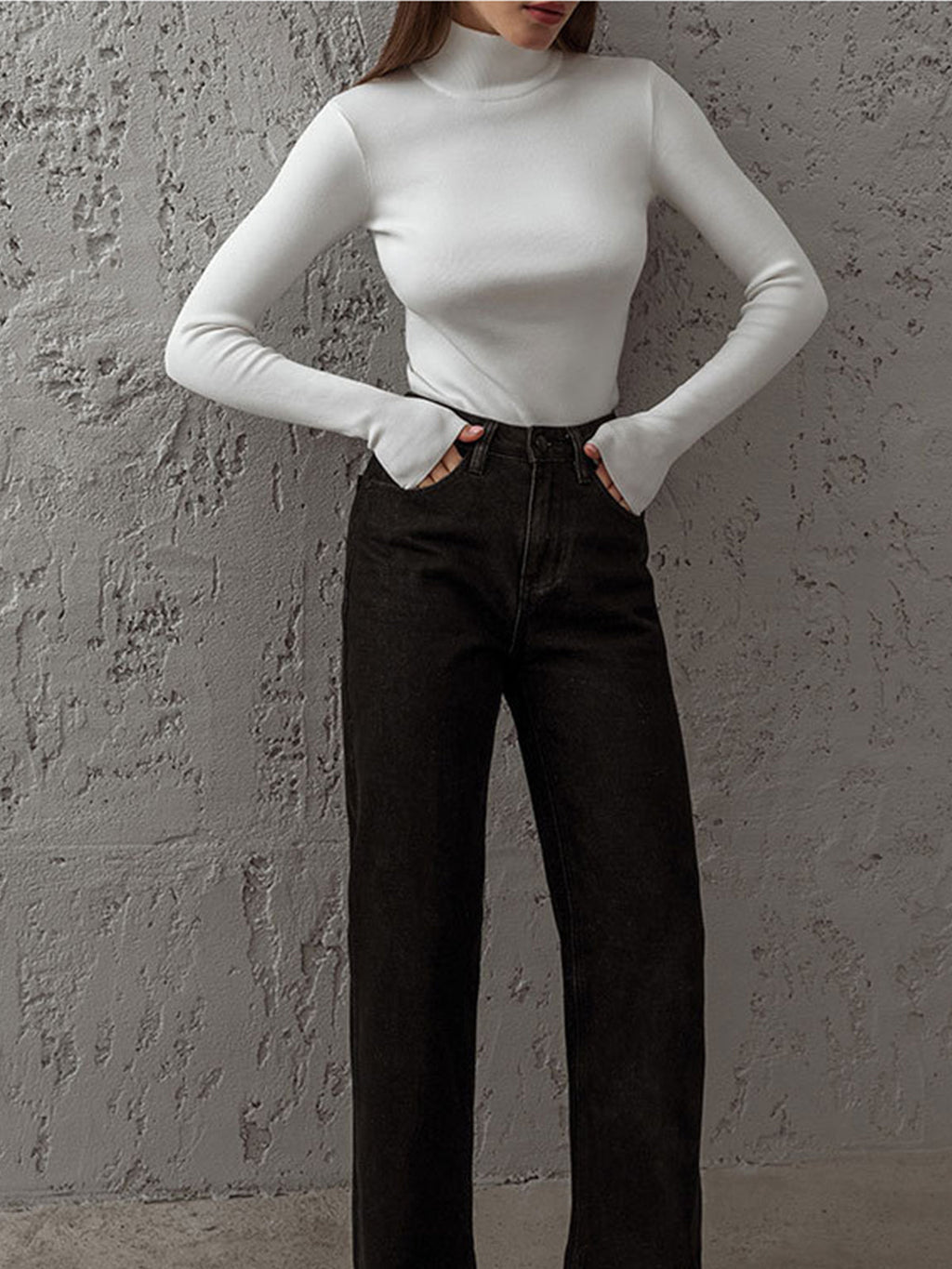 Women's rib knit sweater with mock neck and long sleeves