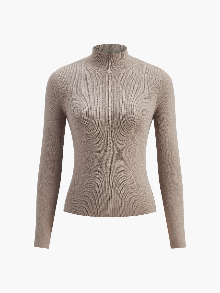 Women's rib knit sweater with mock neck and long sleeves