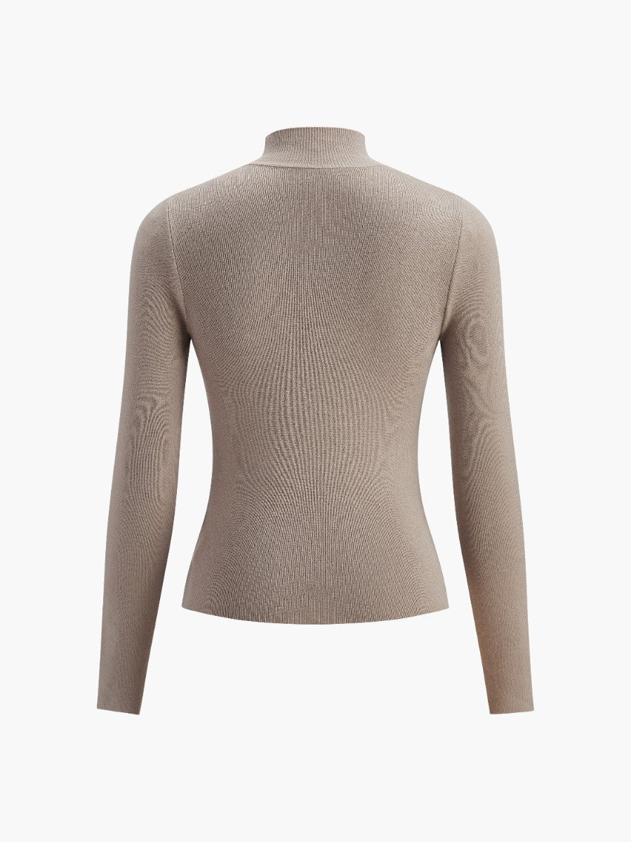 Women's rib knit sweater with mock neck and long sleeves