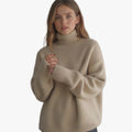 Women's Rib Knit Sweater with Turtleneck and Drop Shoulders