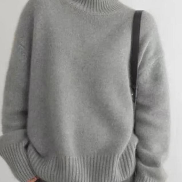 Women's Rib Knit Sweater with Turtleneck and Drop Shoulders