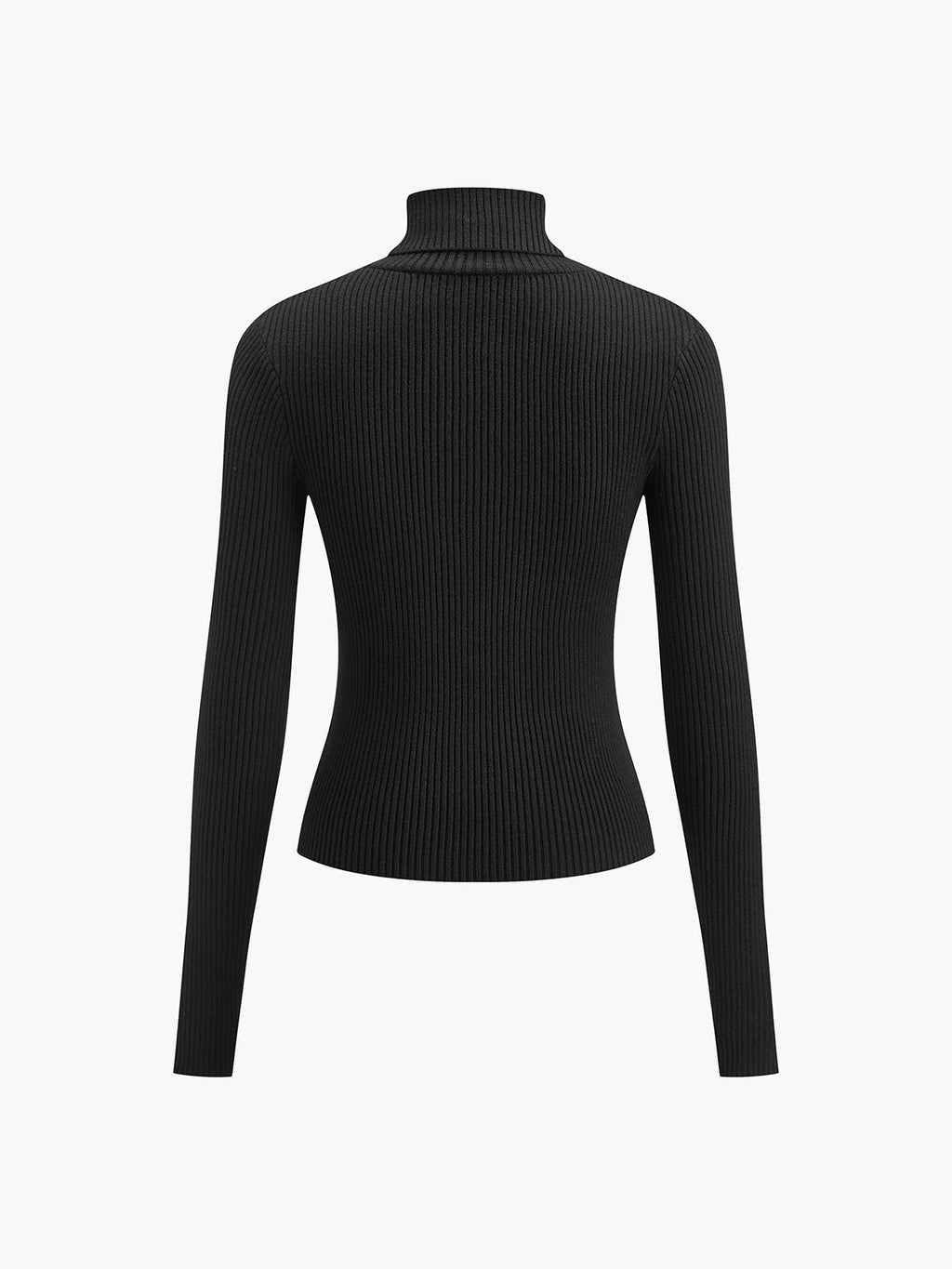 Women's Ribbed Knit Sweater with Turtleneck and Thumbhole Cuffs