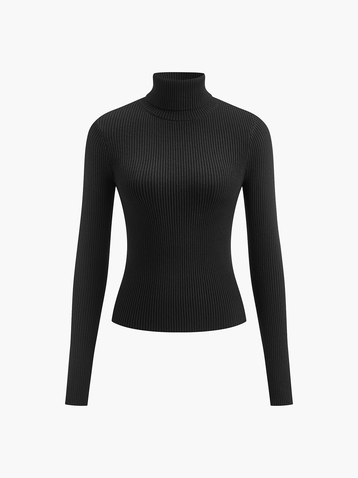 Women's Ribbed Knit Sweater with Turtleneck and Thumbhole Cuffs