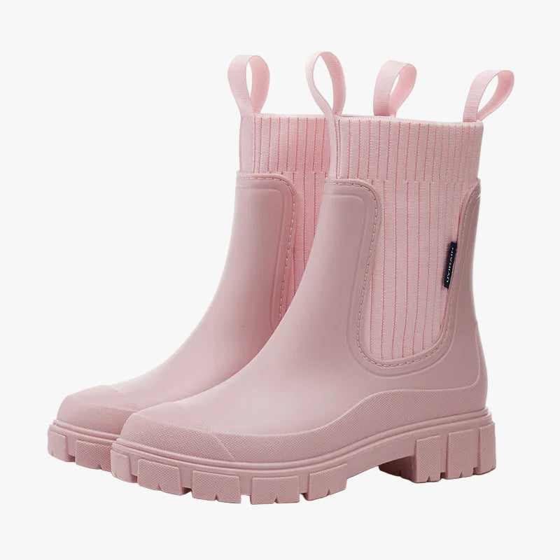 Women's Rubber Ankle Boots with Ribbed Collar and Lug Outsole