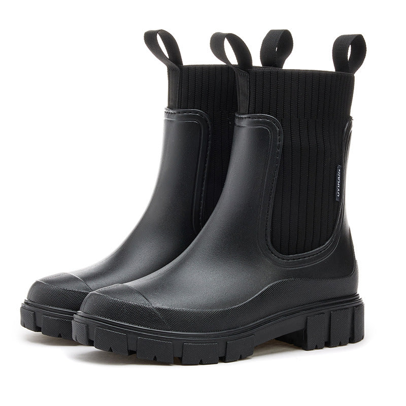 Women's Rubber Ankle Boots with Ribbed Collar and Lug Outsole