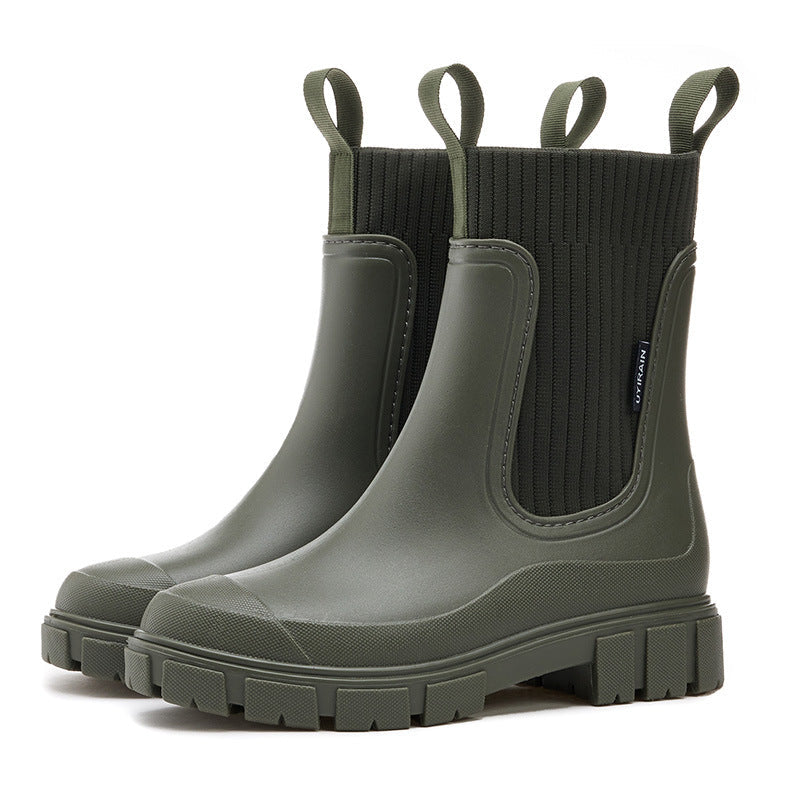 Women's Rubber Ankle Boots with Ribbed Collar and Lug Outsole