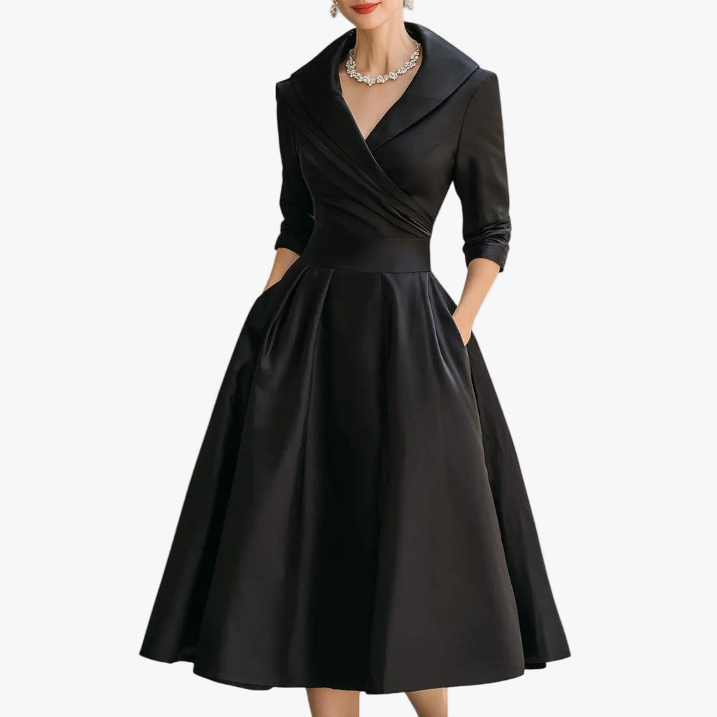 Women's Satin Finish Midi Dress with Surplice Bodice and Pockets