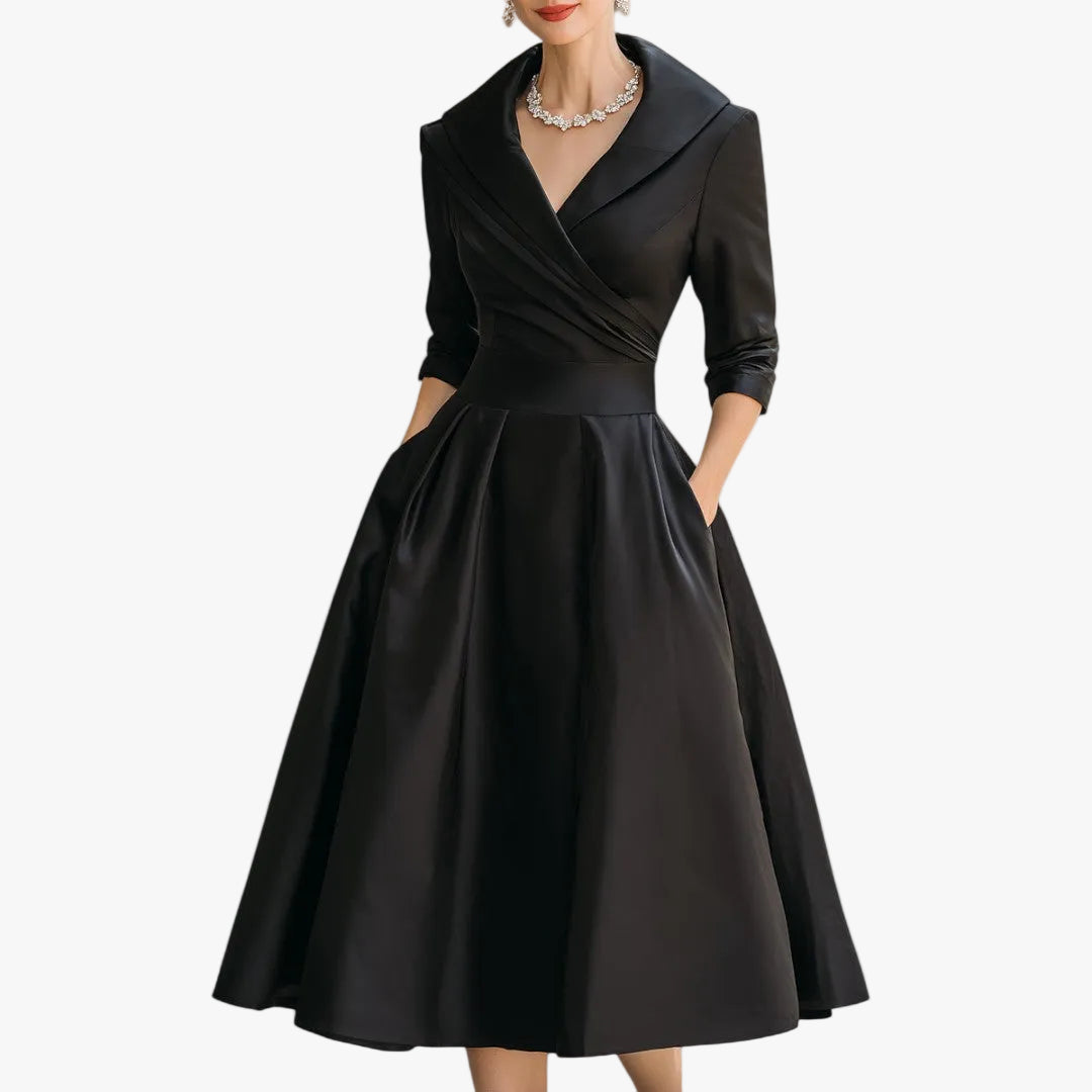 Women's Satin Finish Midi Dress with Surplice Bodice and Pockets