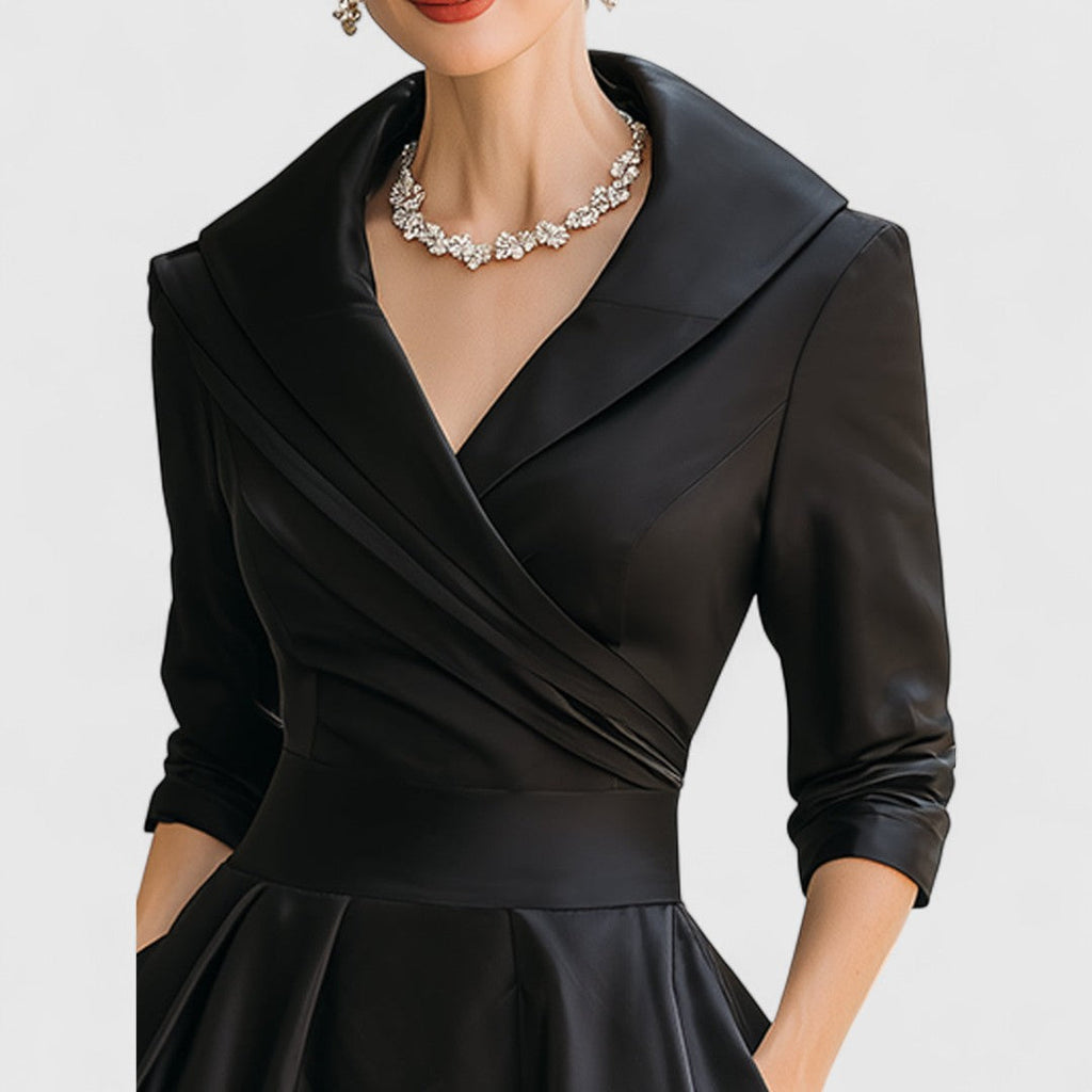 Women's Satin Finish Midi Dress with Surplice Bodice and Pockets