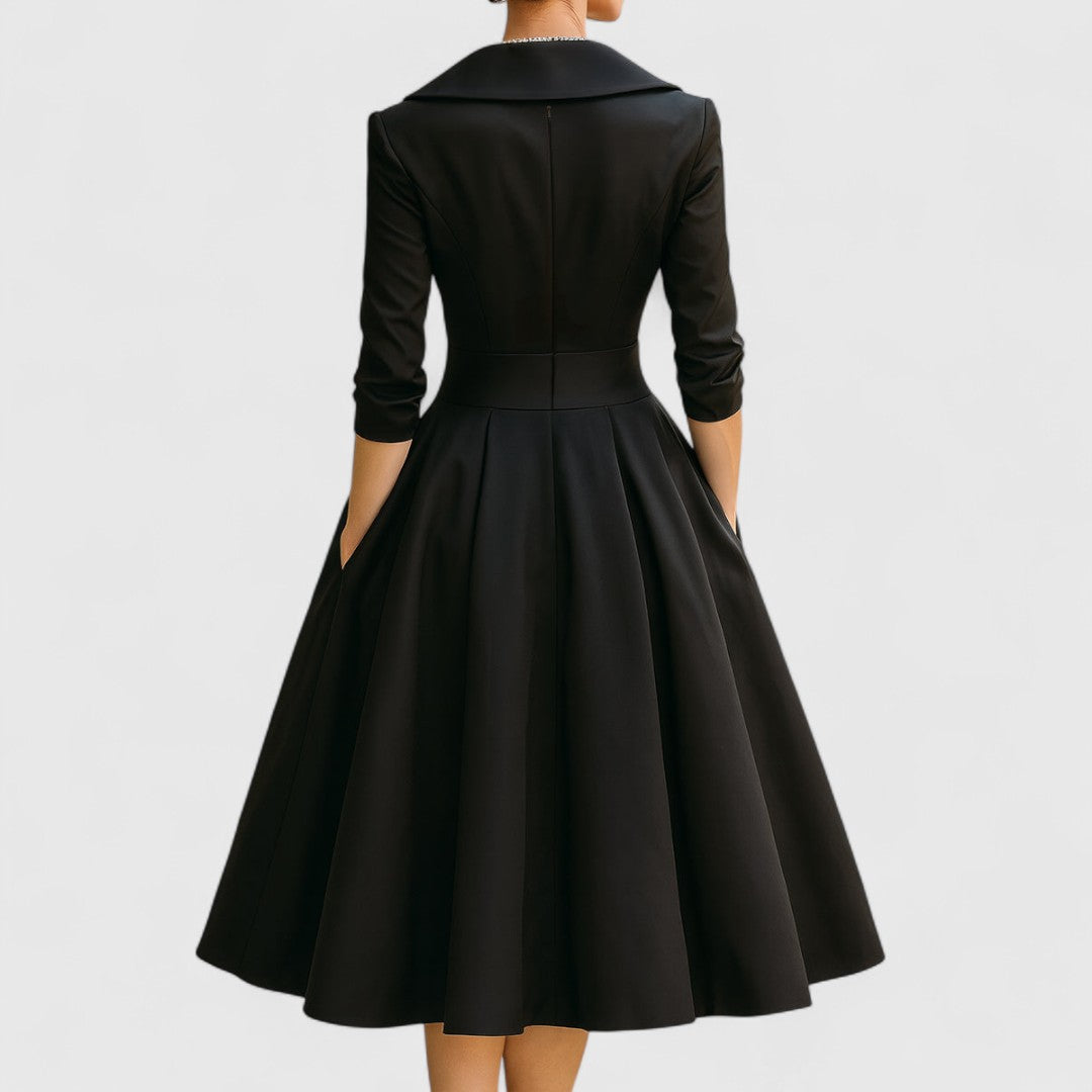 Women's Satin Finish Midi Dress with Surplice Bodice and Pockets