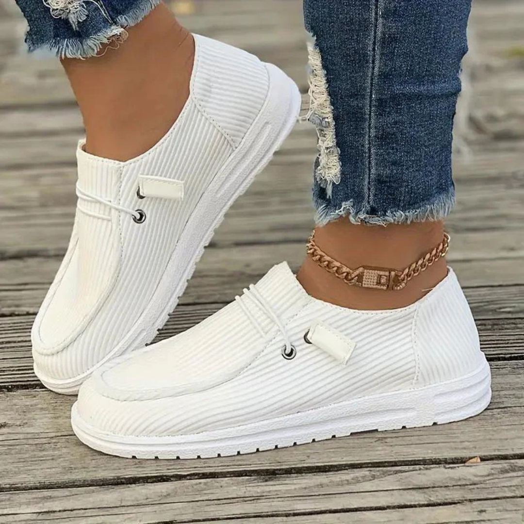 Women's Slip-On Textile Sneakers with Ribbed Upper and Moc Toe