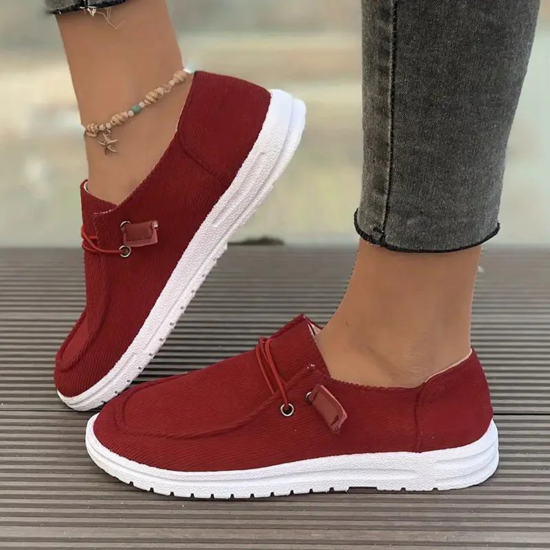 Women's Slip-On Textile Sneakers with Ribbed Upper and Moc Toe