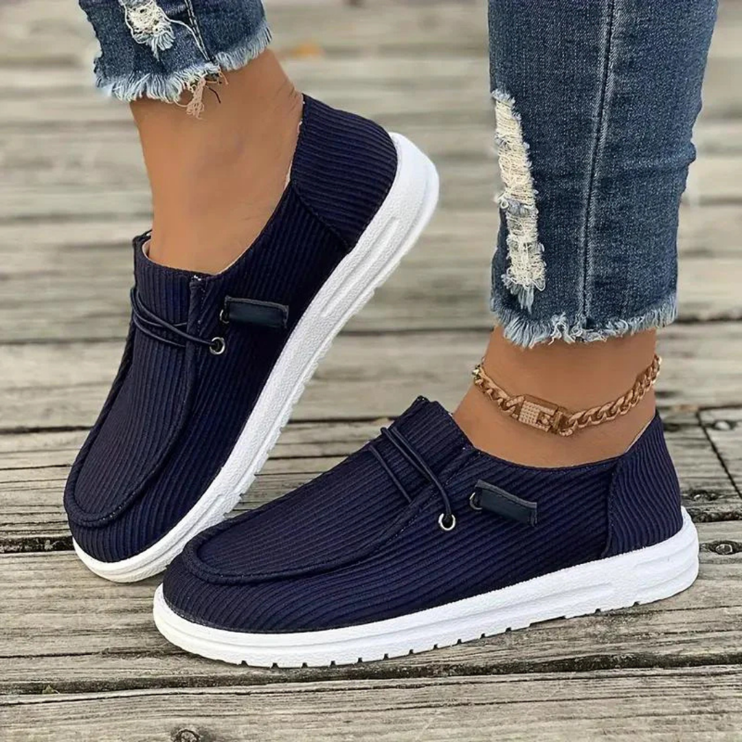 Women's Slip-On Textile Sneakers with Ribbed Upper and Moc Toe