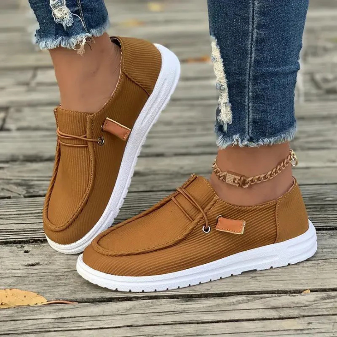 Women's Slip-On Textile Sneakers with Ribbed Upper and Moc Toe