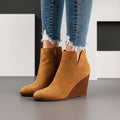 Women's Suede Ankle Boots with Wedge Heel and Side Zipper