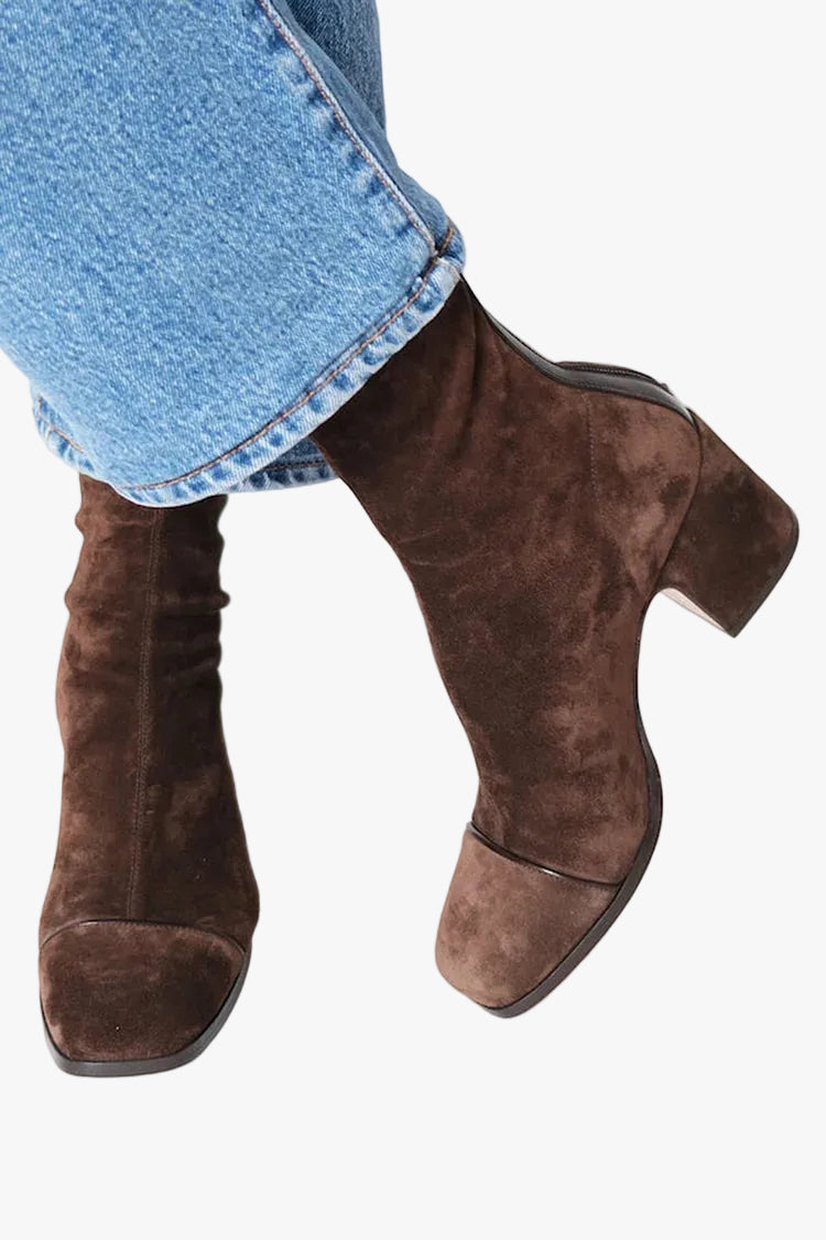 Women's Suede-Effect Ankle Boots with Square Toe and Block Heel