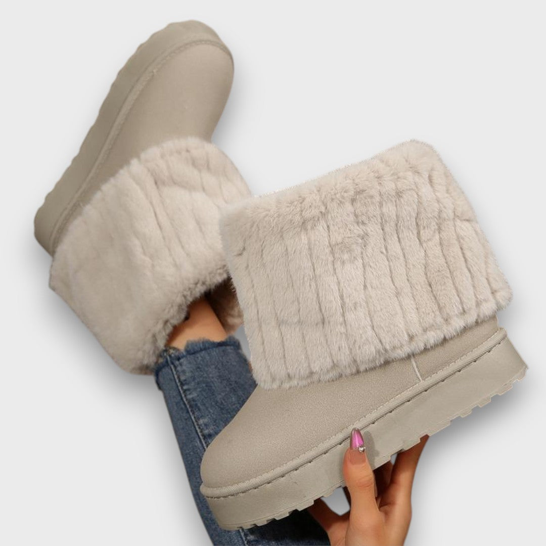 Women's Suede-Like Ankle Boots with Fold-Over Cuff and Platform Sole