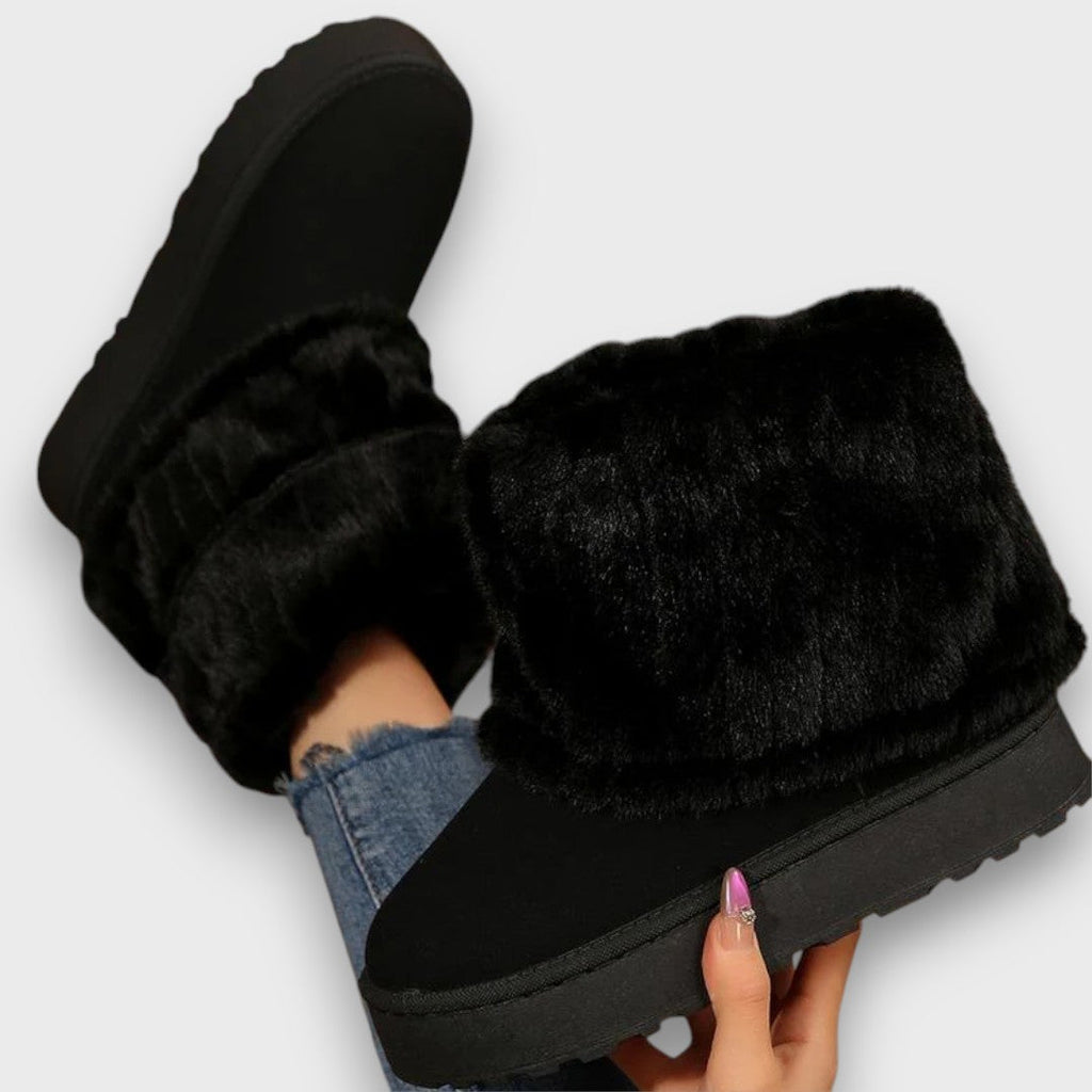 Women's Suede-Like Ankle Boots with Fold-Over Cuff and Platform Sole