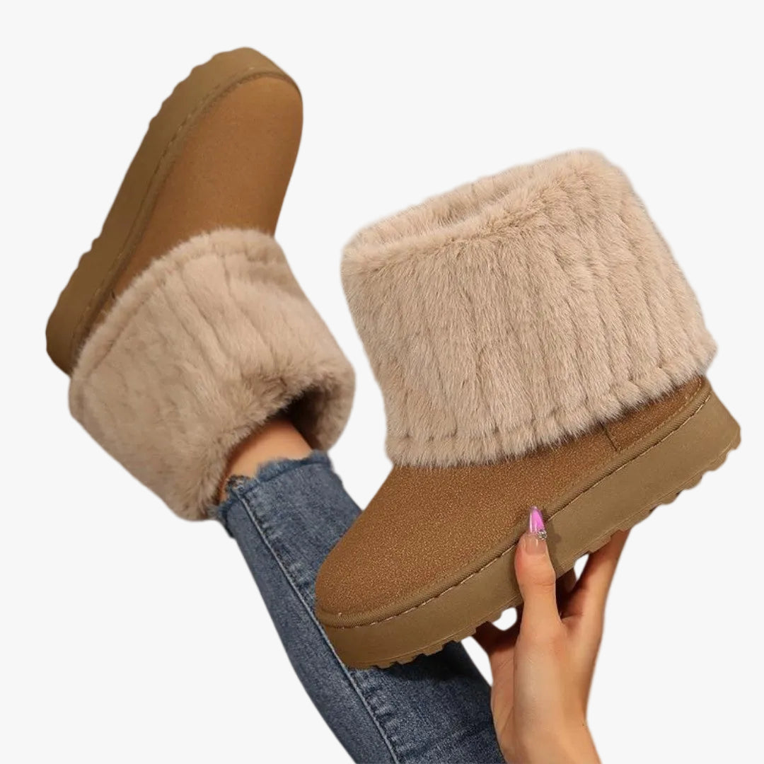 Women's Suede-Like Ankle Boots with Fold-Over Cuff and Platform Sole