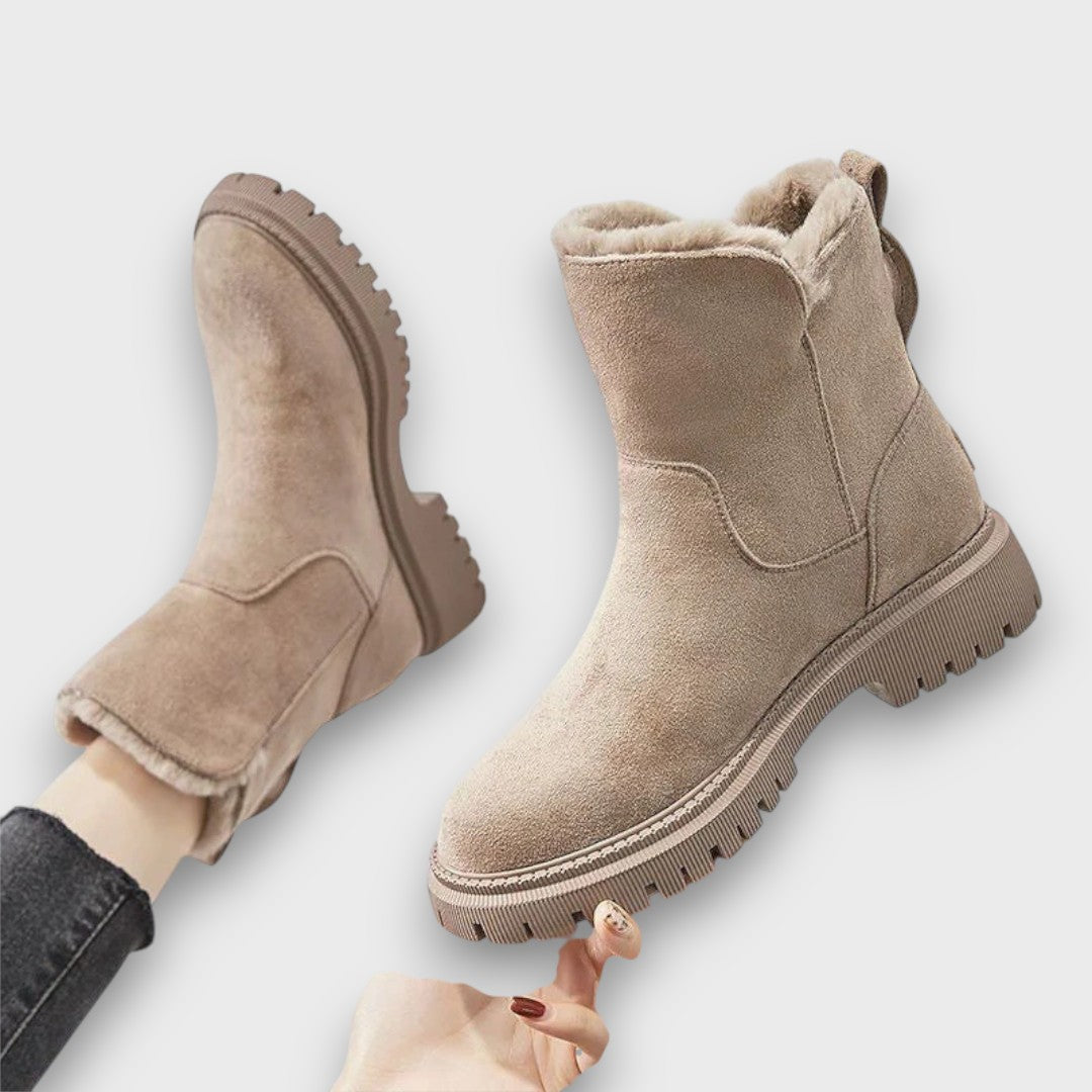 Women's Suede-Like Ankle Boots with Side Zipper and Lug Sole