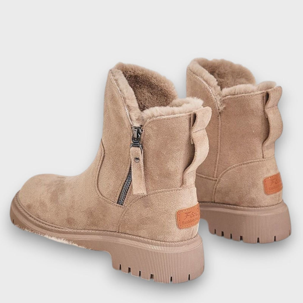 Women's Suede-Like Ankle Boots with Side Zipper and Lug Sole