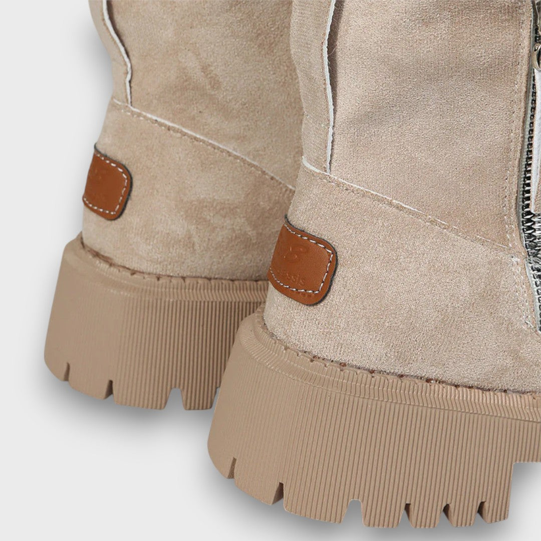 Women's Suede-Like Ankle Boots with Side Zipper and Lug Sole