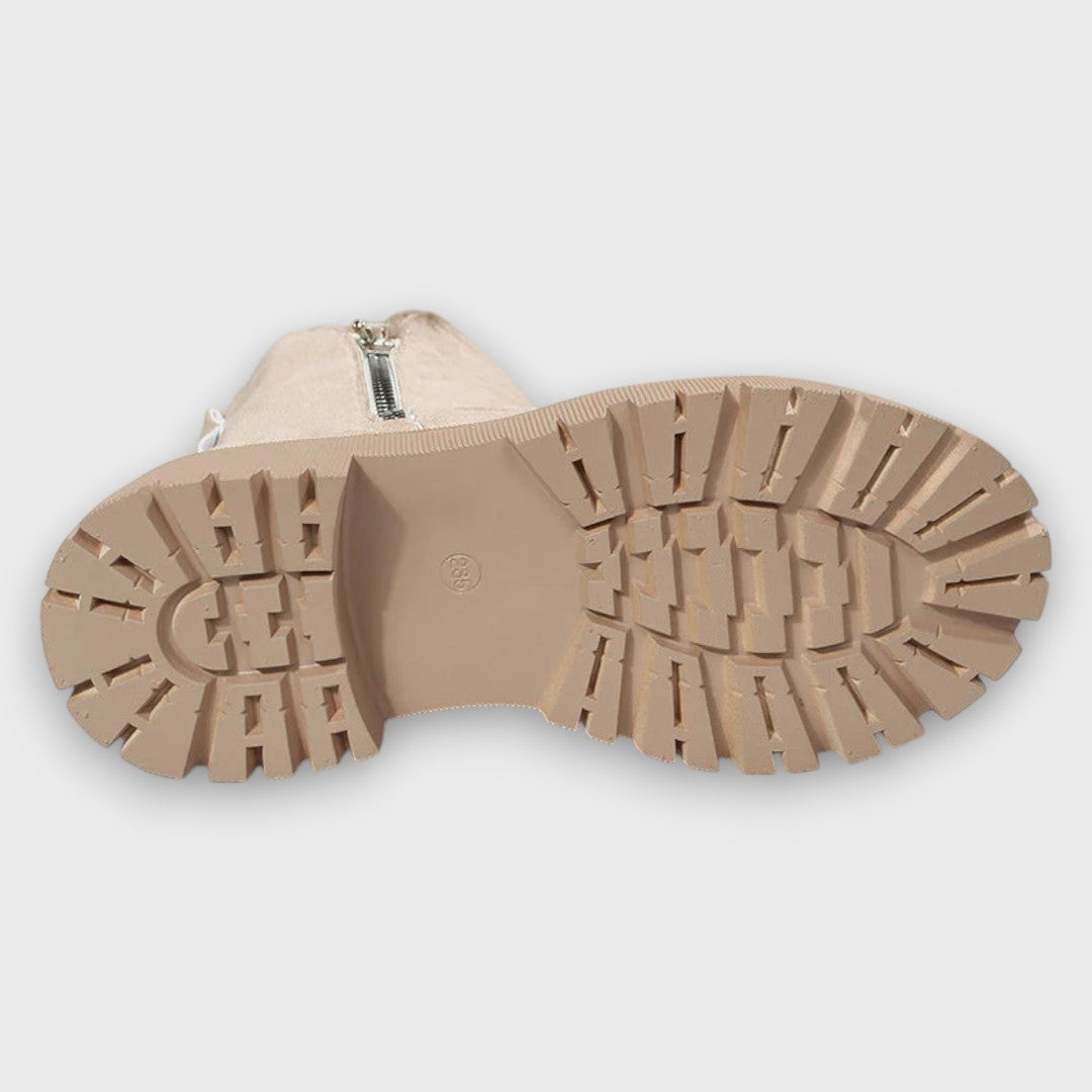 Women's Suede-Like Ankle Boots with Side Zipper and Lug Sole