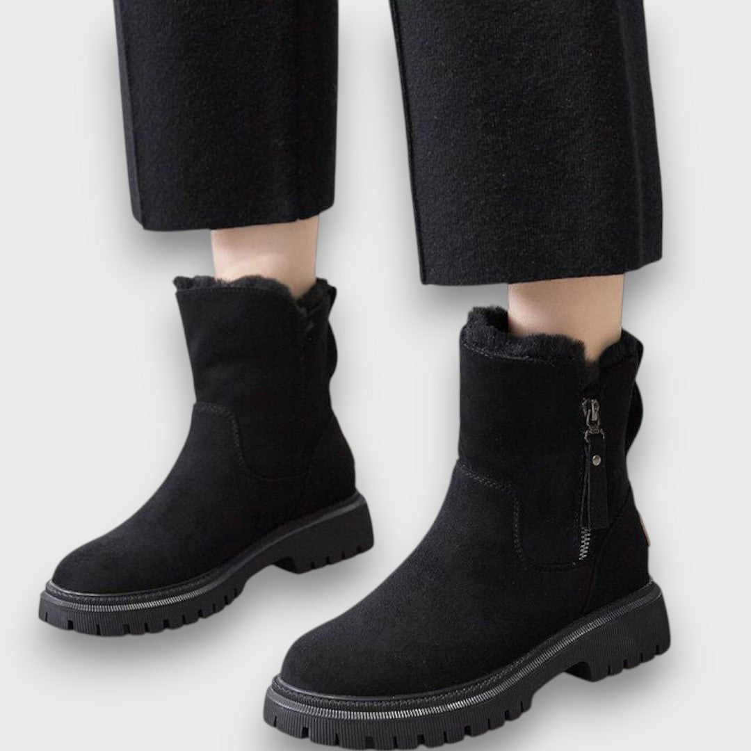 Women's Suede-Like Ankle Boots with Side Zipper and Lug Sole