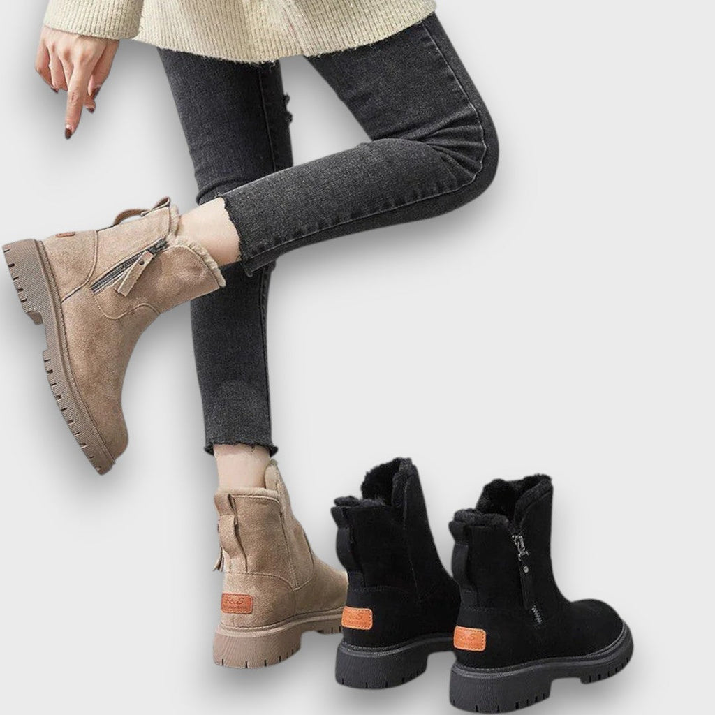 Women's Suede-Like Ankle Boots with Side Zipper and Lug Sole