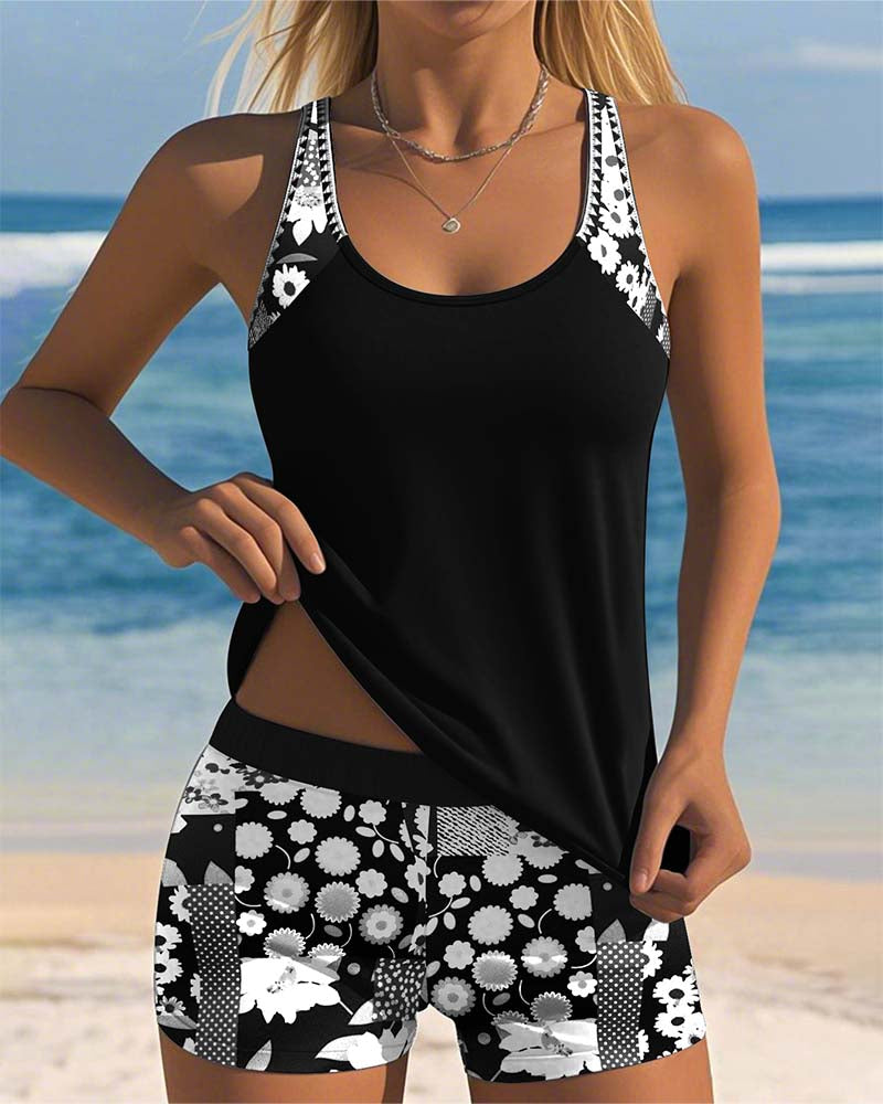 Women's Swim Set with Scoop Neck Tank and Mid-Rise Shorts
