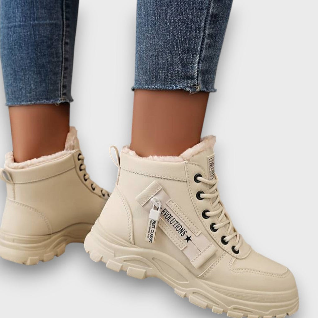 Women's Synthetic Ankle Boots with Faux-Fur Lining and Lug Sole