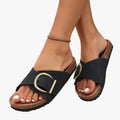 Women's Synthetic Slip-On Sandals with Buckle Strap and Open Toe