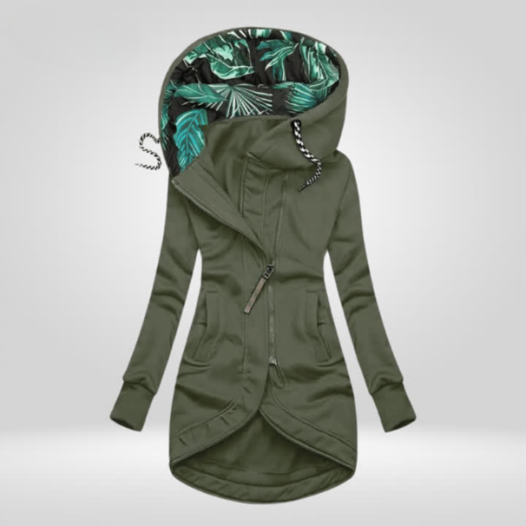 Women's Synthetic Winter Jacket with Hood and Asymmetrical Zip
