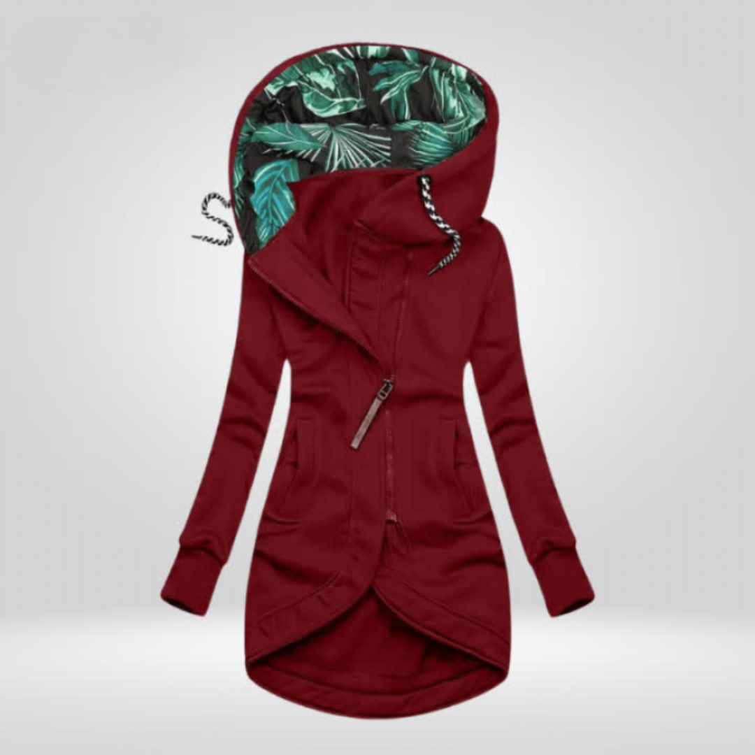 Women's Synthetic Winter Jacket with Hood and Asymmetrical Zip