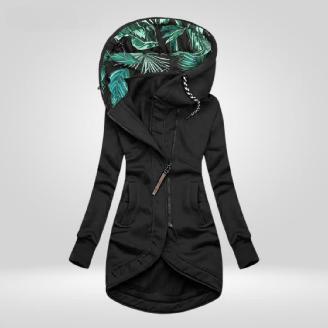 Women's Synthetic Winter Jacket with Hood and Asymmetrical Zip