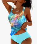 Women's Two-Piece Tankini Set with Double Straps and Cups