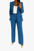 Women's Two-Piece Woven Suit Set with Notched Lapel and Wide-Leg Pants