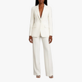 Women's Two-Piece Woven Suit Set with Notched Lapel and Wide-Leg Trousers