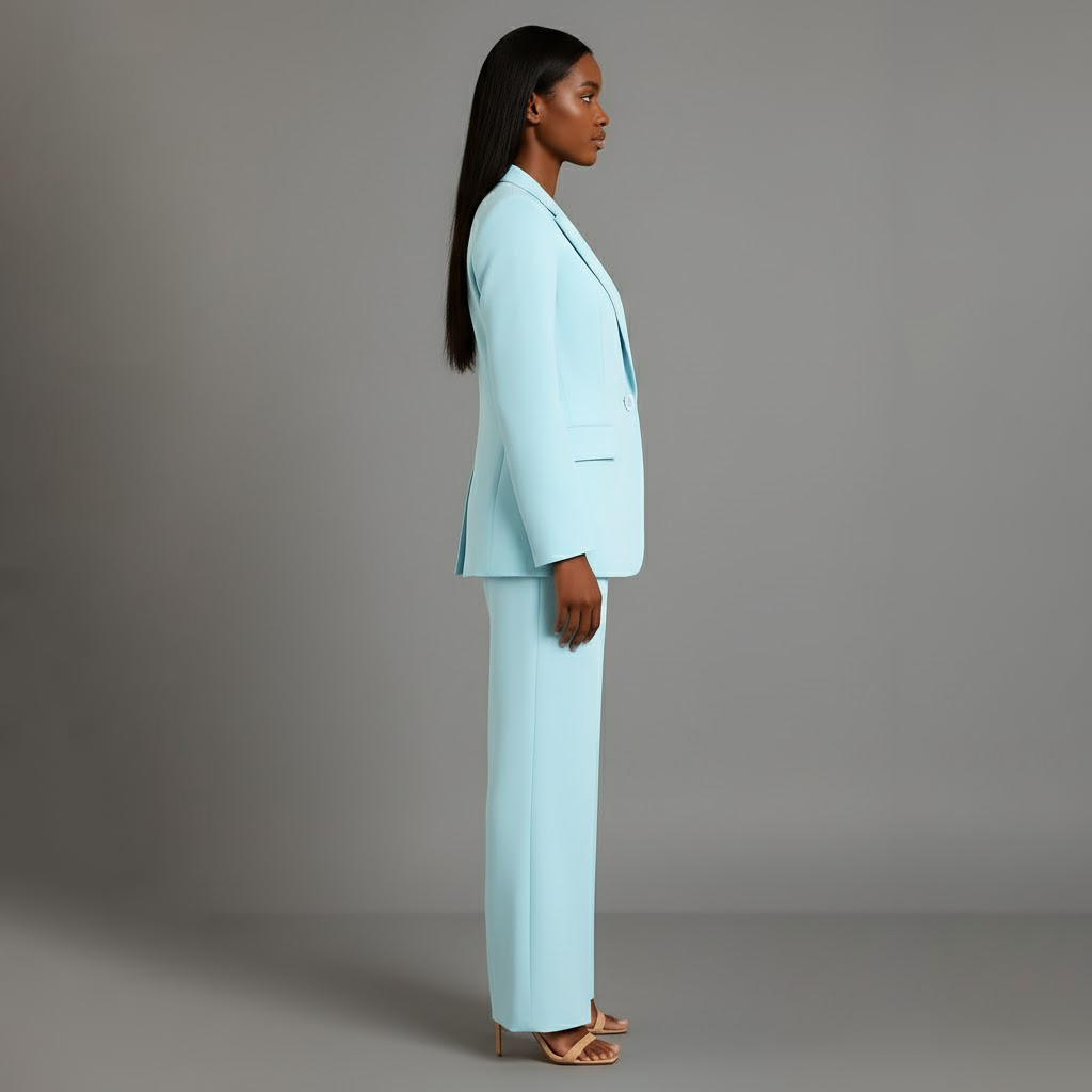 Women's Two-Piece Woven Suit Set with Notched Lapel and Wide-Leg Trousers