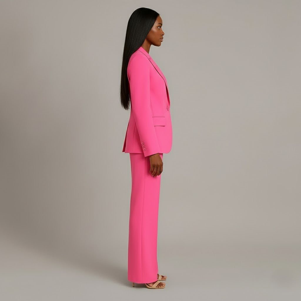 Women's Two-Piece Woven Suit Set with Notched Lapel and Wide-Leg Trousers