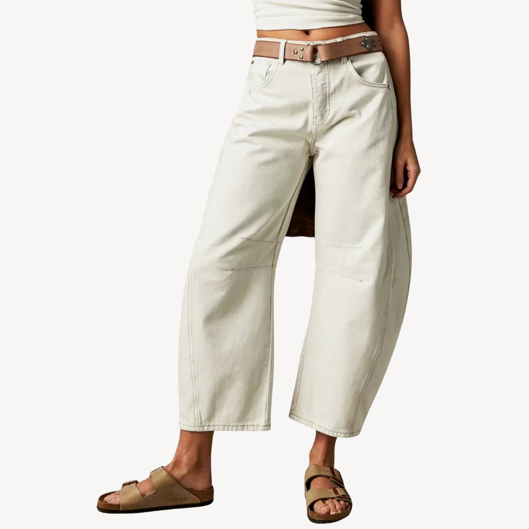 Women's Wide-Leg Denim Jeans with High-Rise Waist and Panel Seams