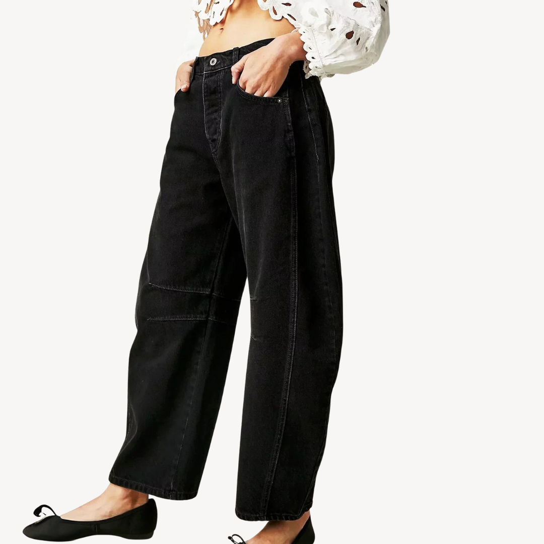 Women's Wide-Leg Denim Jeans with High-Rise Waist and Panel Seams