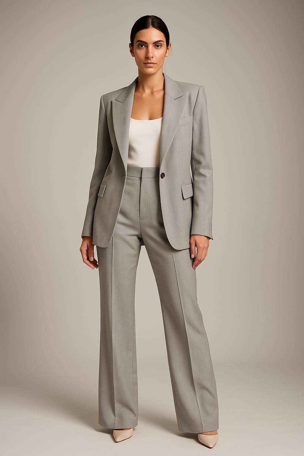 Women's Woven Blazer Set with Notched Lapel and Straight-Leg Pants