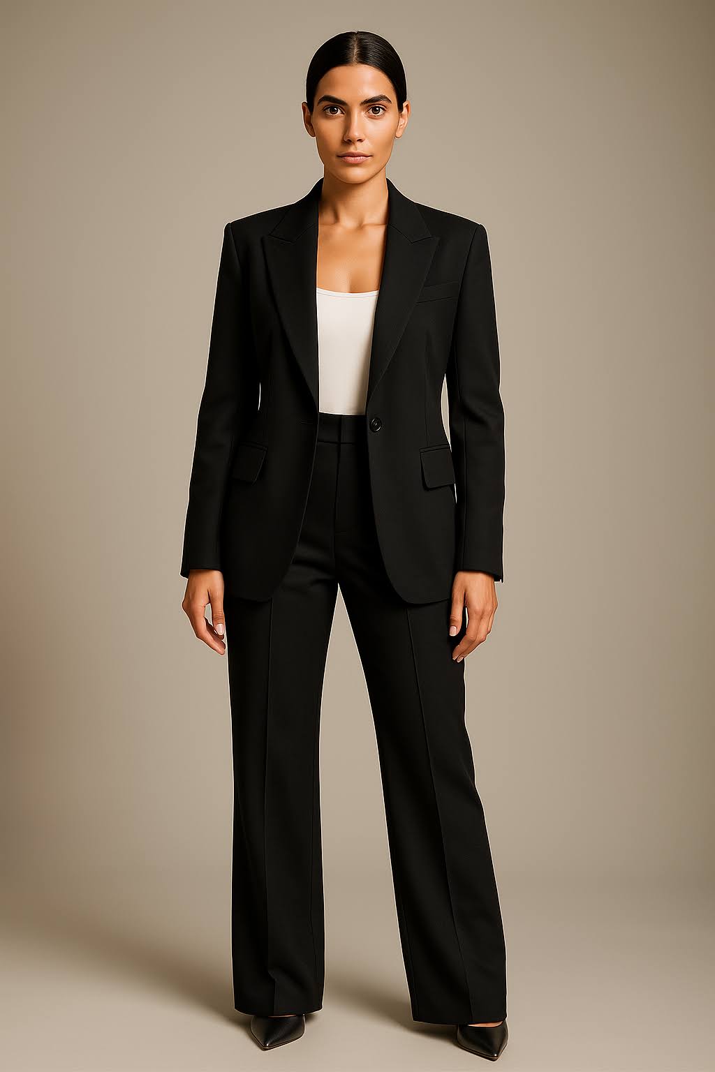Women's Woven Blazer Set with Notched Lapel and Straight-Leg Pants