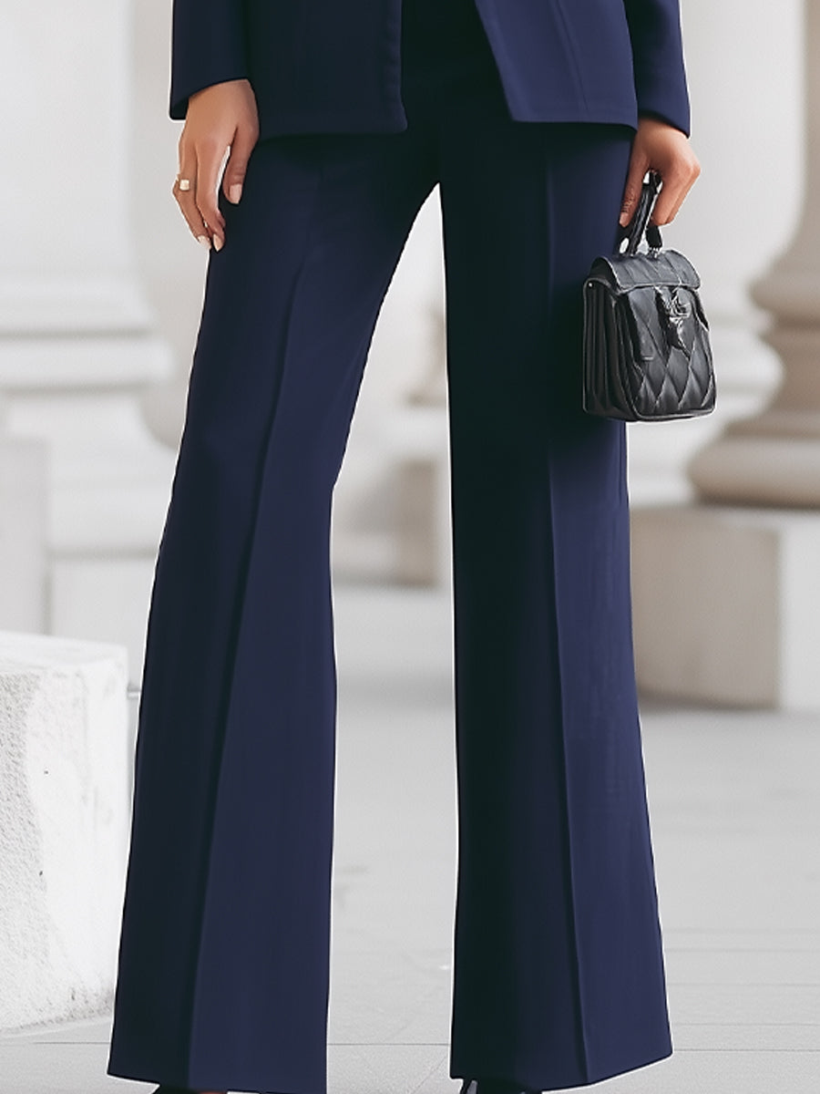 Women's Woven Blazer Set with Stand Collar and Wide-Leg Pants