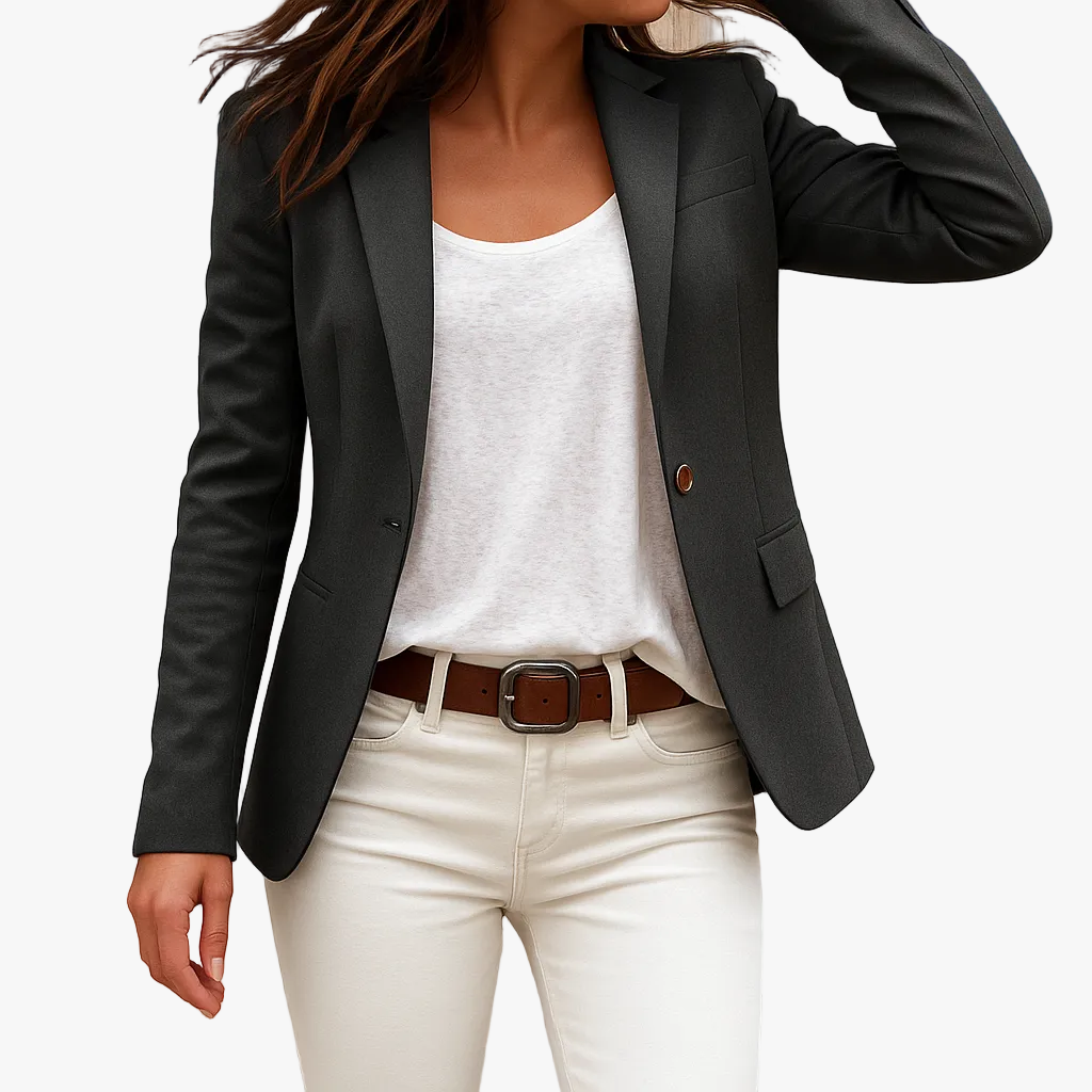 Women's Woven Blazer with Notch Lapels and One-Button Front