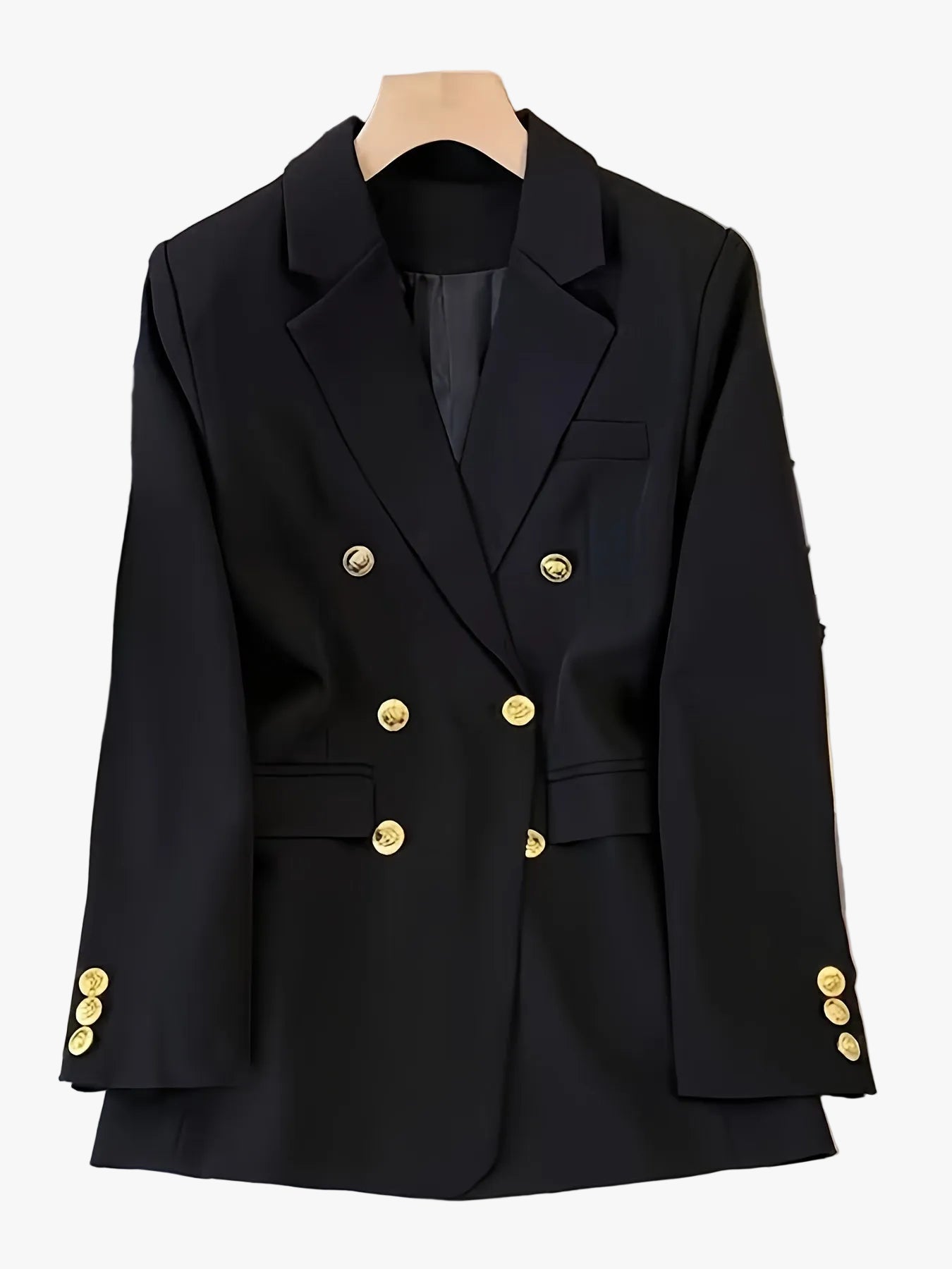Women's Woven Blazer with Notched Lapel and Double Breasted Buttons