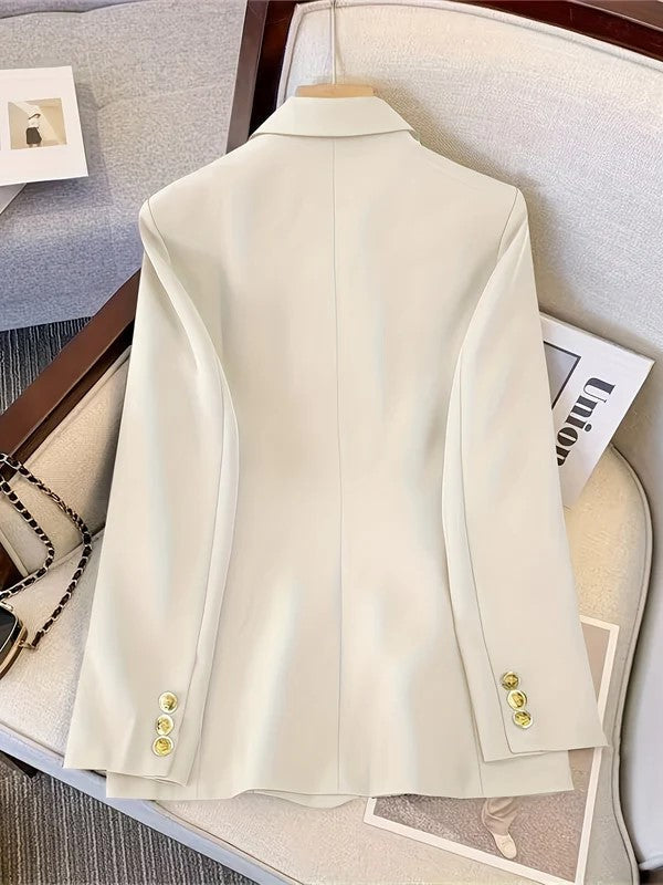 Women's Woven Blazer with Notched Lapel and Double Breasted Buttons